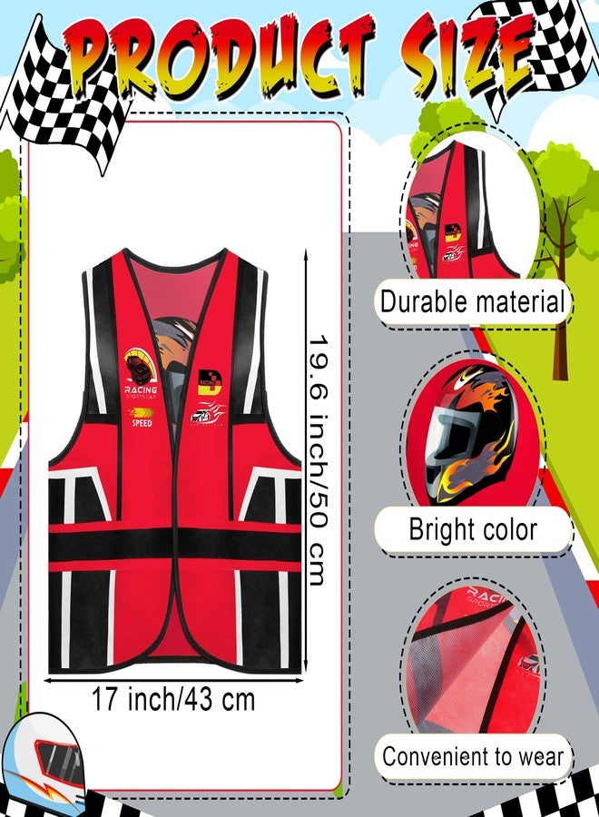 Jiuguva 2 Piece Red Kids Race Car Vests, Kids Race Car Driver Costume for Boys Girl Birthday Halloween Role-play Party Decoration - Image 3